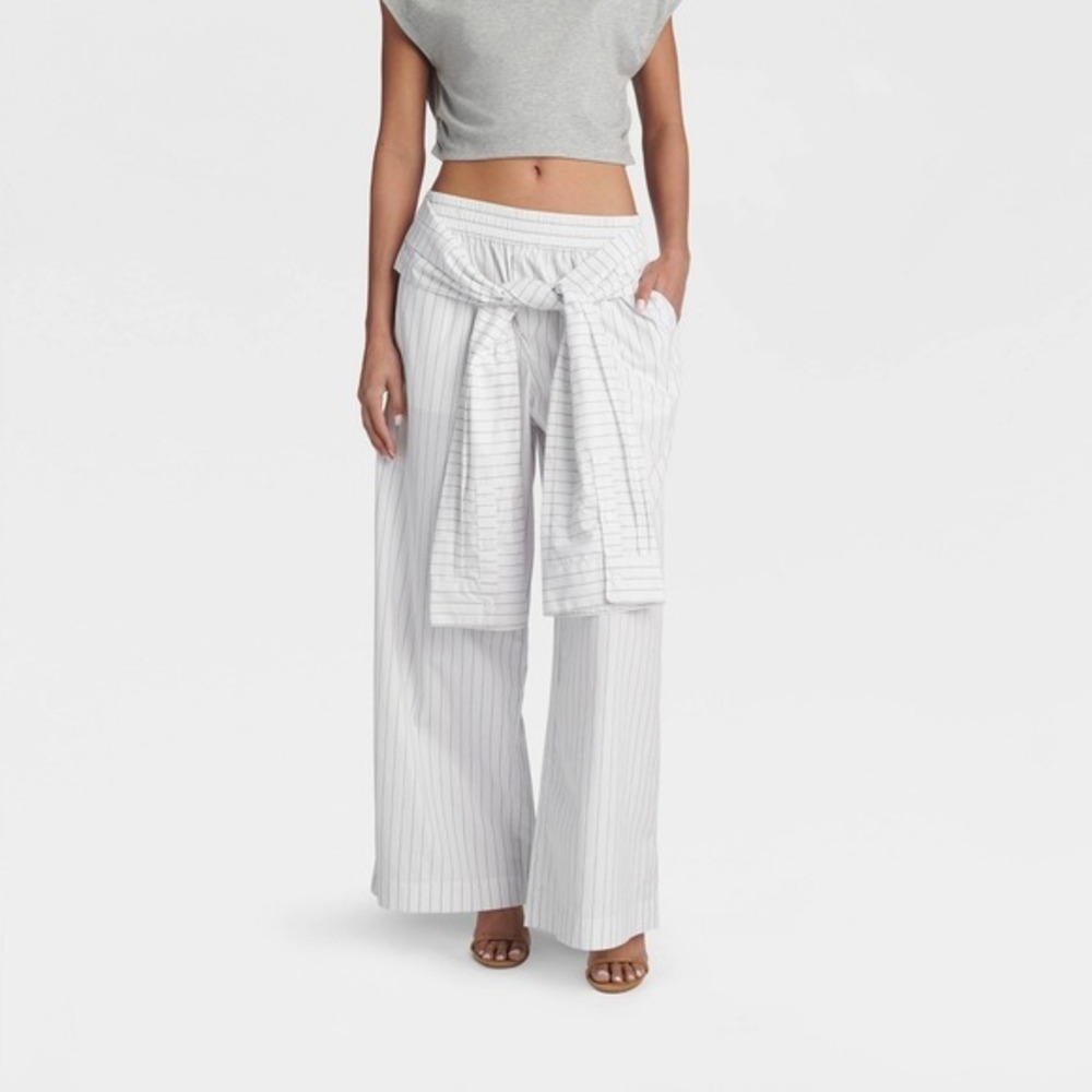 KBB by KAHLANA x Target L Large Tie Waist Trousers White/Blue Striped Pants NWT